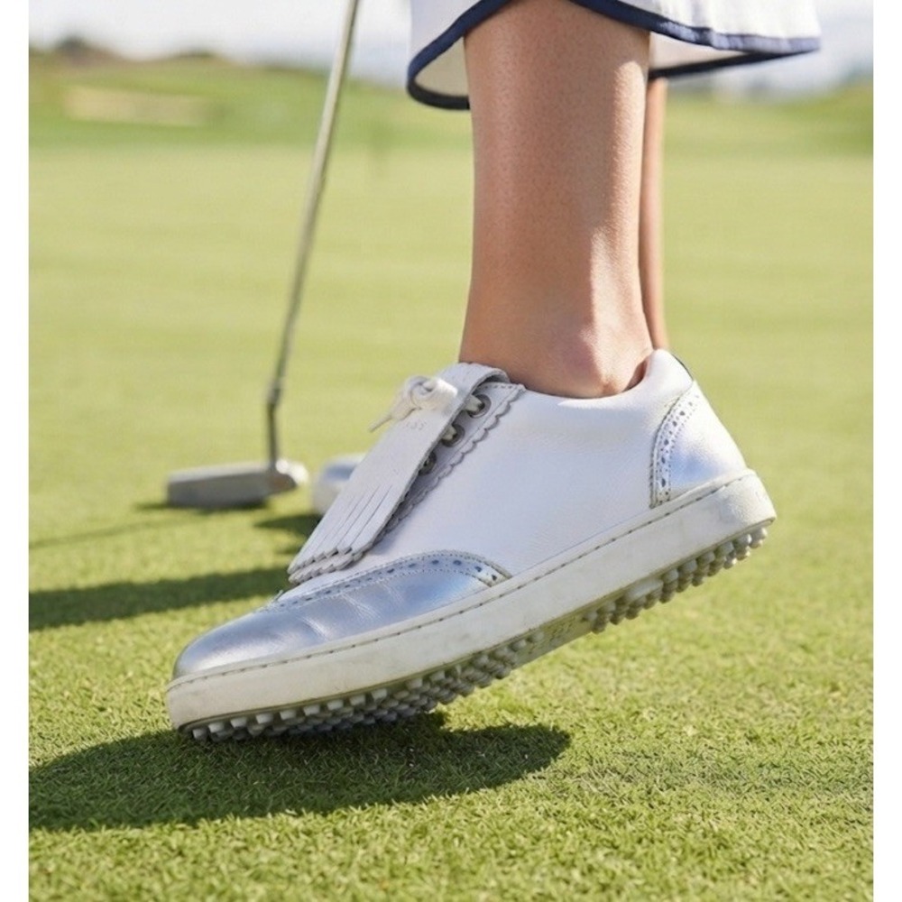 Royal Albatross Tailor Wingtip Brogue Womens Golf Shoes Silver White Sz 8/8.5